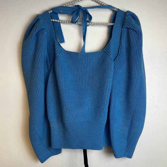 Anna October Rachel Tie-Accented Wool-Knit Sweater blue size large - Picture 2 of 8